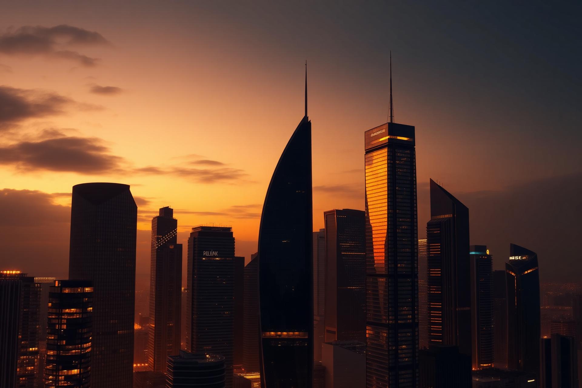 Skyline urbano ao pôr do sol